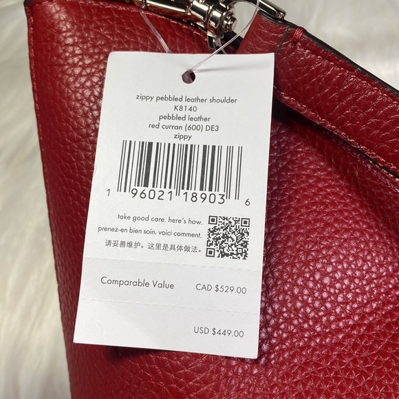 Kate Spade ♠️ New York Zippy Pebbled Leather Shoulder Bag, Red Curran K8140, NWT - Picture 5 of 16